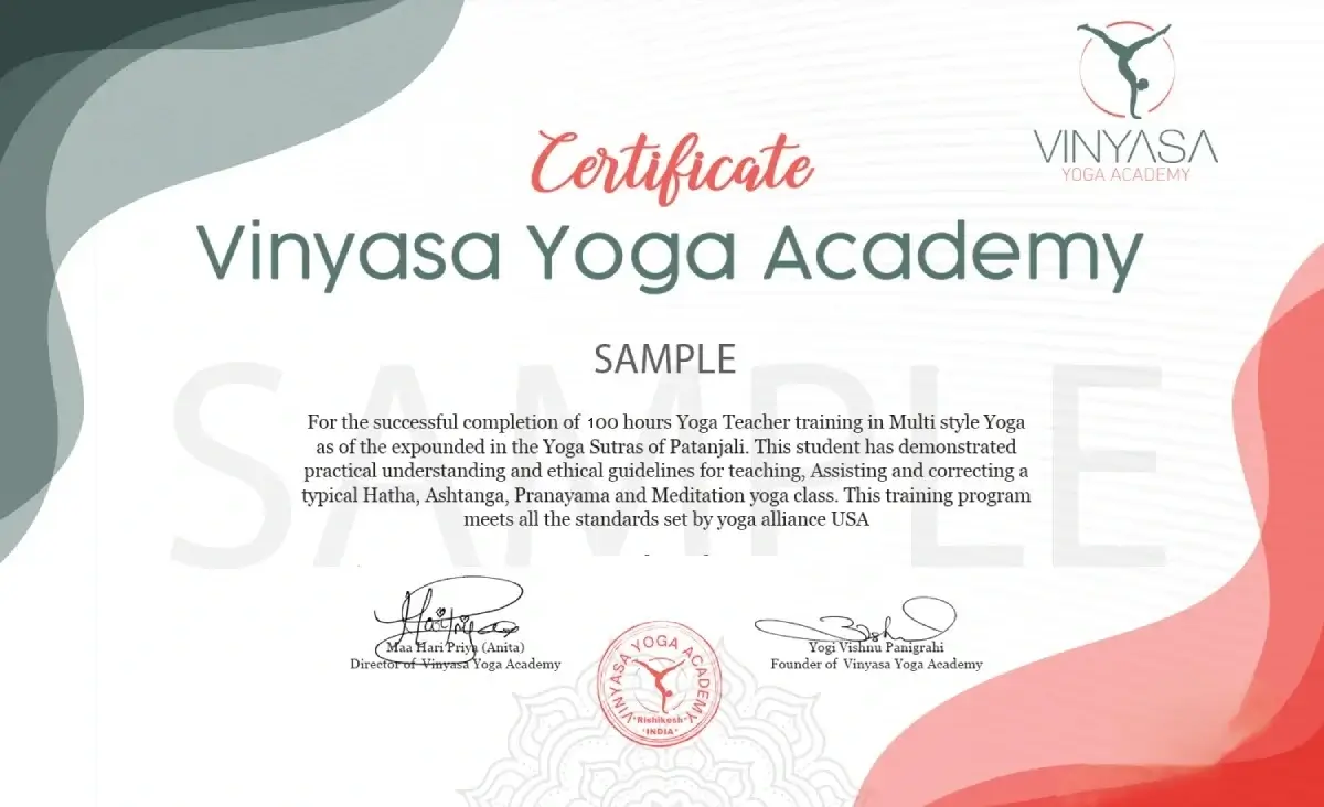 100 Hour Yoga Teacher Training Certificate