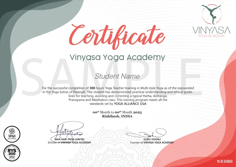 Sample 300 Hour completion certificate