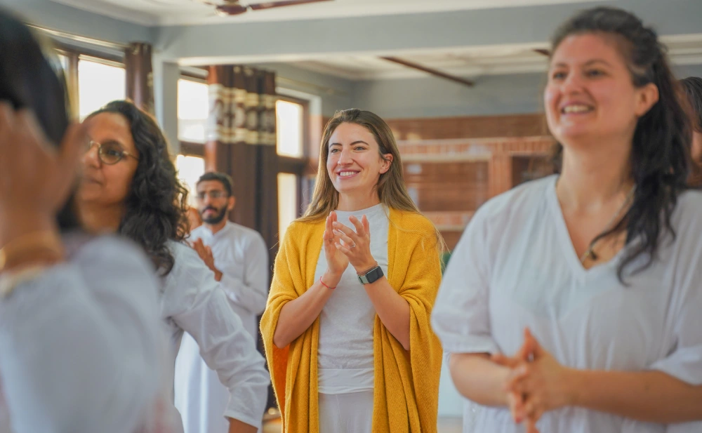 Group yoga practice at Vinyasa Yoga Academy Rishikesh