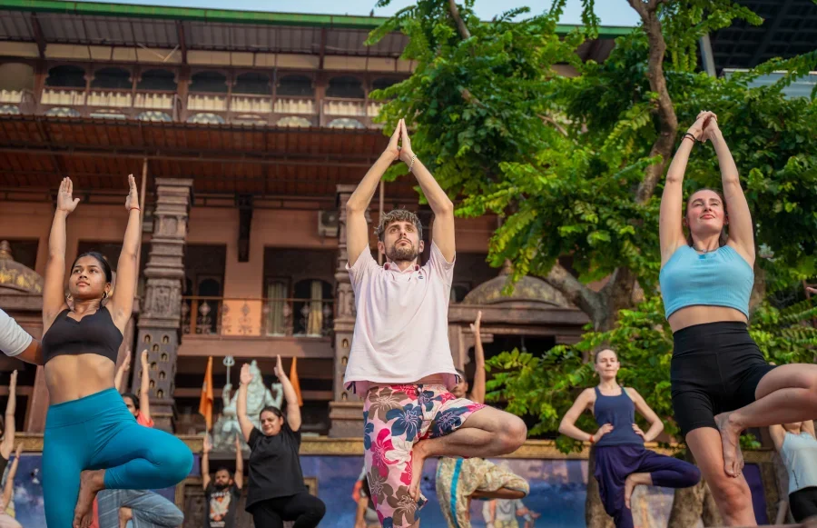 Morning yoga practice at Rishikesh ashram