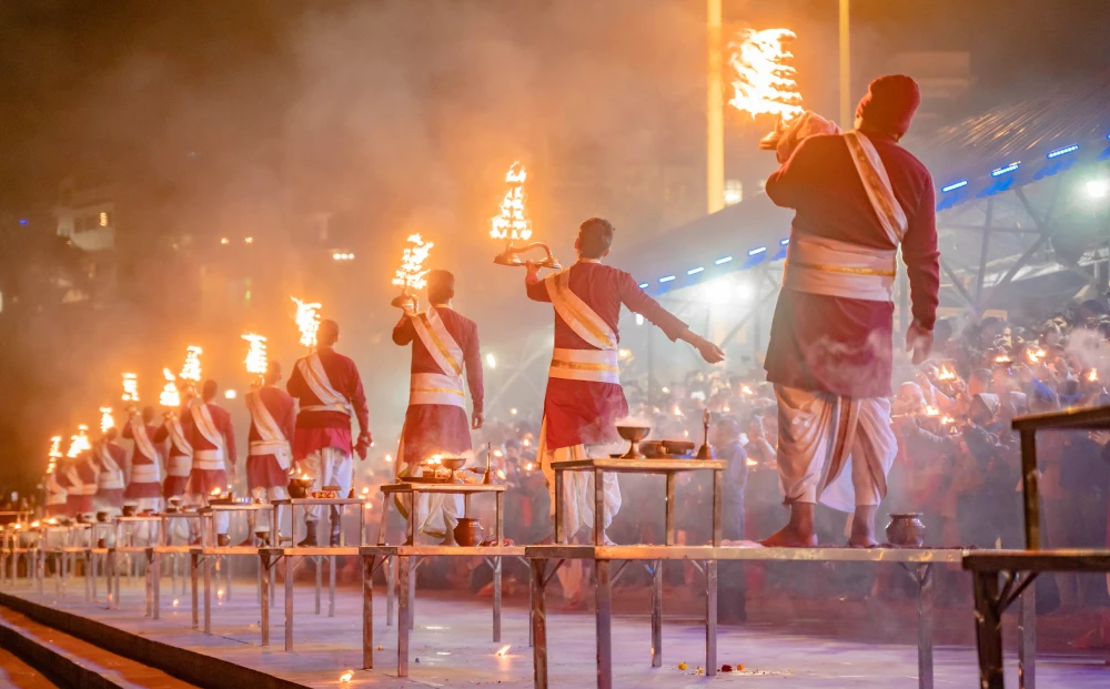 Ganga Aarti ceremony at Triveni Ghat Rishikesh
